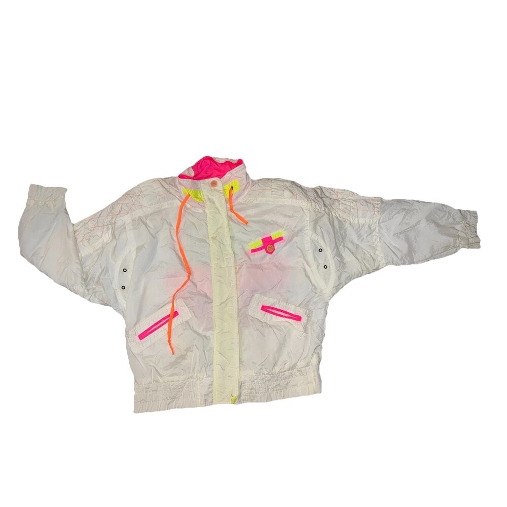Vintage 90s White Prezzia Puffer Size M Sun Decor On Back EUC Ski Retro